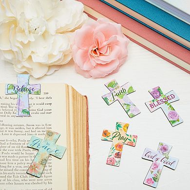 24 Pack Christian Magnetic Bookmarks, Floral Cross Bookmarks, Religious Magnet Book Page Markers (12 Designs)