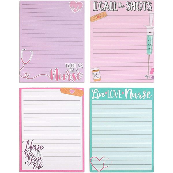 Writing Note Pads for Nurse Appreciation Gifts (4.25 x 5.5 In, 4 Pack)