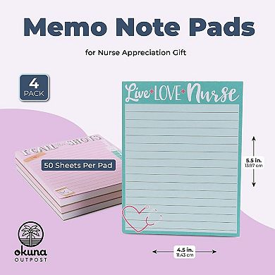 Writing Note Pads for Nurse Appreciation Gifts (4.25 x 5.5 In, 4 Pack)