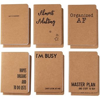 12-Pack Lined Kraft Notebook, 6 Different Designs, Brown, 4.1 x 5.8 Inch