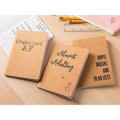12-Pack Lined Kraft Notebook, 6 Different Designs, Brown, 4.1 x 5.8 Inch