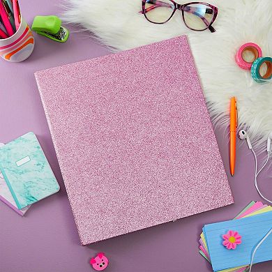 2 Pack Sparkly Pink 3 Ring Binder with 2 Inch Rings, Glitter File Folder Pockets for Office Supplies, Planner, Portfolio, 350 Sheet Capacity (11 x 12 In)