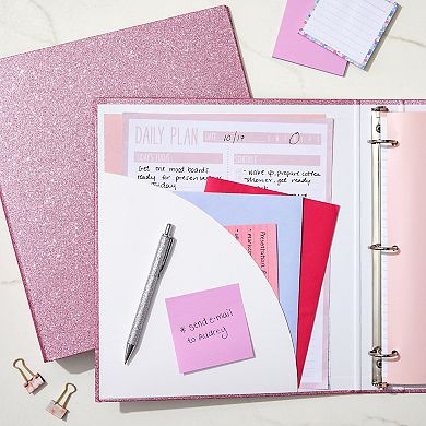 2 Pack Sparkly Pink 3 Ring Binder with 2 Inch Rings, Glitter File Folder Pockets for Office Supplies, Planner, Portfolio, 350 Sheet Capacity (11 x 12 In)