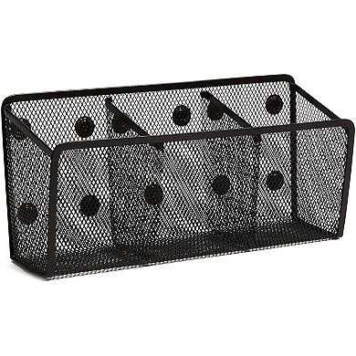 Magnetic Mesh Pen Holder Desk Organizer Basket with 3 Compartments 10.5" Black