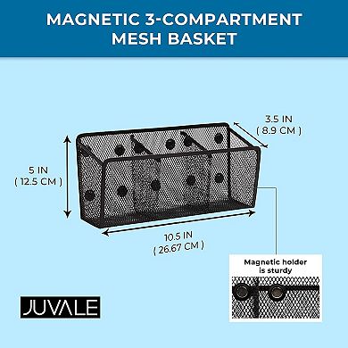 Magnetic Mesh Pen Holder Desk Organizer Basket with 3 Compartments 10.5" Black