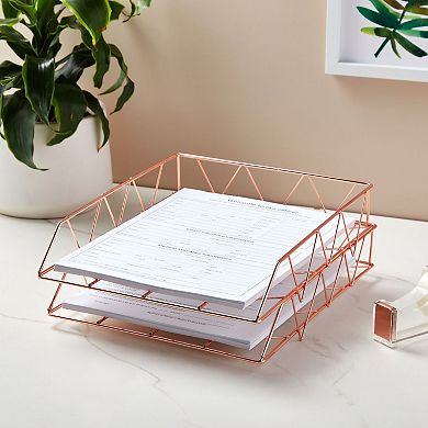 2 Pack Rose Gold Desk Organizer, Paper, Letter, And Document Holder, 10 X 12"