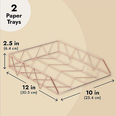 2 Pack Rose Gold Desk Organizer, Paper, Letter, And Document Holder, 10 X 12"