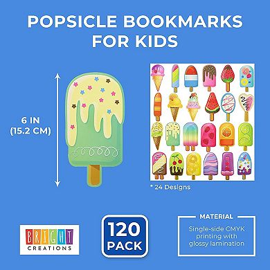 120-Pack Bulk Ice Cream Bookmarks for Students, Classroom Supplies, 6 in