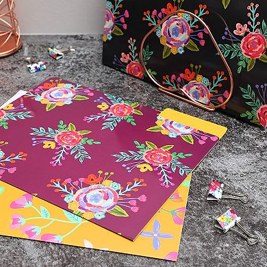 Decorative File Folders with 1/3 Cut Tabs, 6 Vintage Floral Designs (9.5 x 11.5 In, 12 Pack)