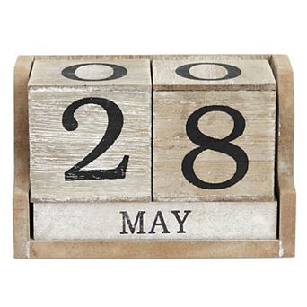 Wooden Date Blocks for Desk Decor, Rustic Style, 5 x 4 in