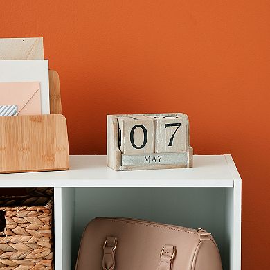Wooden Date Blocks for Desk Decor, Rustic Style, 5 x 4 In