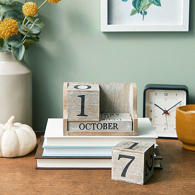 Wooden Date Blocks for Desk Decor, Rustic Style, 5 x 4 In