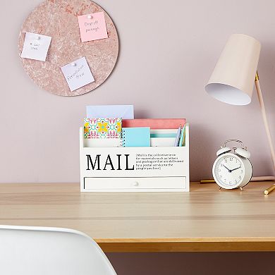 3-Tier Wooden Mail Desk Organizer Sorter with Storage Drawer Tray Table Holder