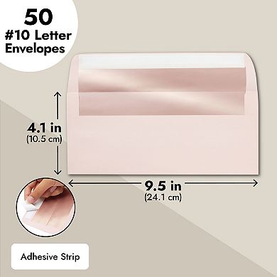 50-pack #10 Blush Pink Envelopes With Rose Gold Foil Lining, 4-1/8x9-1/2 In