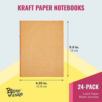 24 Pack Blank Notebooks Bulk, Kraft Paper Material Sketchbook for Kids, Small Travel Journals for Students, Office Supplies (4 x 5.5 In)