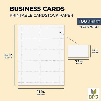 1000 Pieces Printable Business Cards, Perforated Card Stock Paper for Inkjet and Laser Printers, 10 Cards/Sheet (3.5 x 2 In)