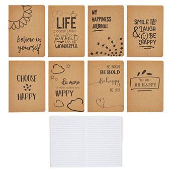 Motivational Kraft Paper Notebooks in Happy Theme, A5 Lined Journals, 5x8 In