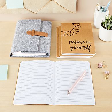 8 Pack Motivational Kraft Paper Notebooks in Happy Theme, A5 Inspirational Lined Journals Bulk Set (5x8 In)