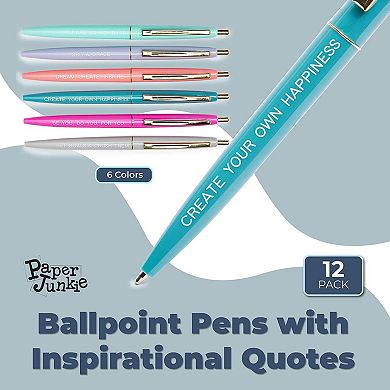 Ballpoint Pens with Inspirational Quotes (6 Colors, 12 Pack)