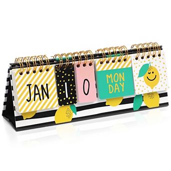 Perpetual Lemon Flip Calendar for Office Desktop, Home Desk Décor, Classroom Supplies (8.7 x 3.5 In)