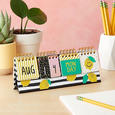 Perpetual Lemon Flip Calendar for Office Desktop, Home Desk Décor, Classroom Supplies (8.7 x 3.5 In)