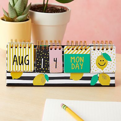 Perpetual Lemon Flip Calendar for Office Desktop, Home Desk Décor, Classroom Supplies (8.7 x 3.5 In)