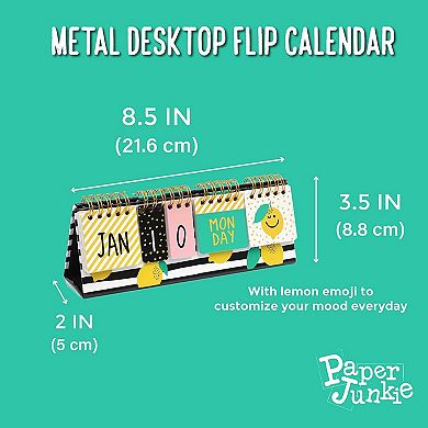 Perpetual Lemon Flip Calendar for Office Desktop, Home Desk Décor, Classroom Supplies (8.7 x 3.5 In)