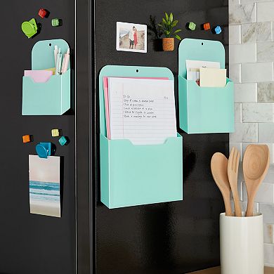3 Piece Magnetic File Holder For Refrigerator, Organizer For Mail, Folders, Pens (teal, 3 Sizes)