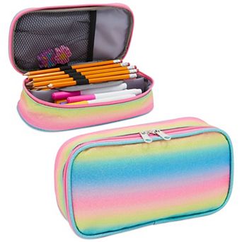 Rainbow Glitter Pencil Case for Girls, Cute School Supplies (9 x 4.6 x 2 in