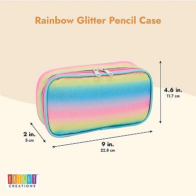 Rainbow Glitter Pencil Case for Girls, Cute School Supplies (9 x 4.6 x 2 in)