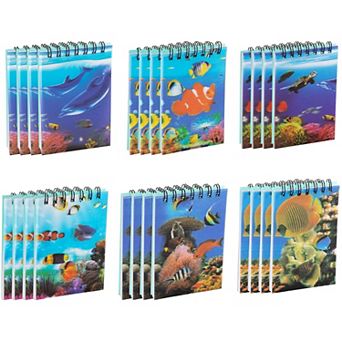 24 Spiral Notebook For Note Taking Lined Paper Kids Party Favor, 3D Ocean Cover