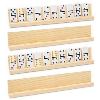 4-Pack Wooden Domino Racks for Mexican Train, Slanted Domino Holders, 13x2x1 In