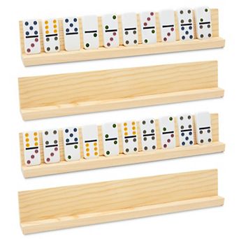 4-Pack Wooden Domino Racks for Mexican Train, Slanted Domino Holders, 13x2x1 In