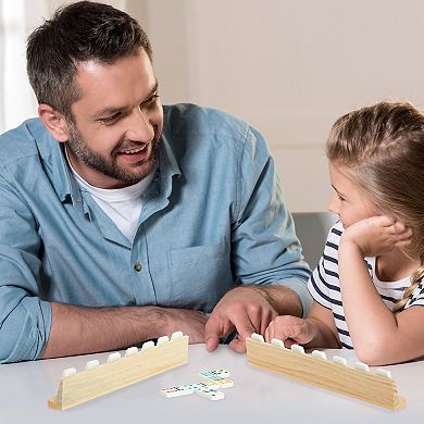 4-Pack Wooden Domino Racks for Mexican Train, Slanted Domino Holders, 13x2x1 In
