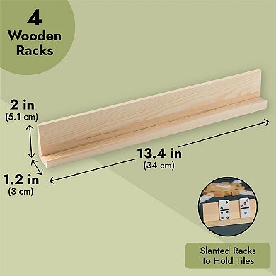 4 Pack Wooden Domino Holders, Domino Racks for Mexican Train, Mahjong (13.4 x 2.0 x 1.2 In)