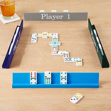 4-Pack Wooden Domino Racks for Mexican Train, Slanted Domino Holders, 13x2x1 In