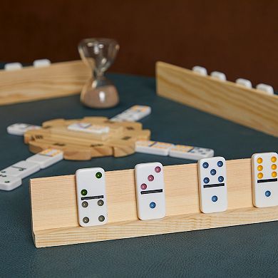 4 Pack Wooden Domino Holders, Domino Racks for Mexican Train, Mahjong (13.4 x 2.0 x 1.2 In)