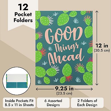 12 Pack Two Pocket Folders, Cactus Office Supplies, Letter Size, 9.25 x 12 In