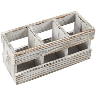 Rustic-style Desk Pencil Holder With 3 Compartments - Wooden Organizer For Pen