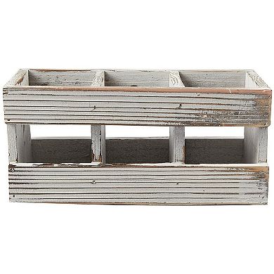 Rustic-style Desk Pencil Holder With 3 Compartments - Wooden Organizer For Pen