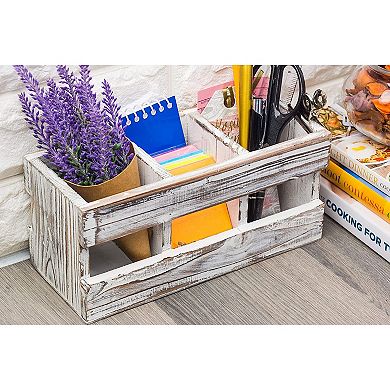 Rustic-style Desk Pencil Holder With 3 Compartments - Wooden Organizer For Pen