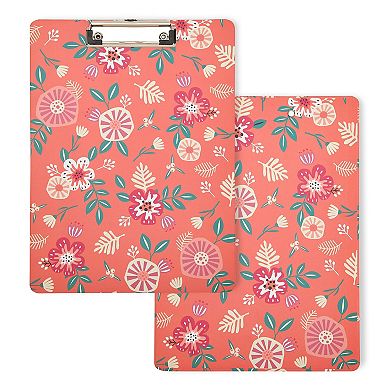 6 Pack Clipboards with Low Profile Clip and Hook, 6 Floral Designs, 9x12 In