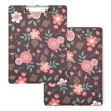 6 Pack Clipboards with Low Profile Clip and Hook, 6 Floral Designs, 9x12 In
