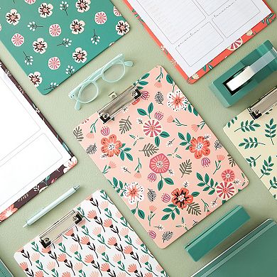 6 Pack Clipboards with Low Profile Clip and Hook, 6 Floral Designs, 9x12 In