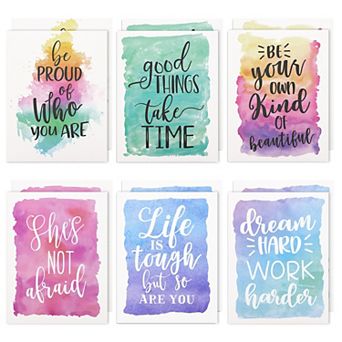 12 Pack Watercolor 2- Pocket Folders with Inspirational Quotes, Letter Size