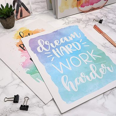 12 Pack Watercolor 2- Pocket Folders with Inspirational Quotes, Letter Size
