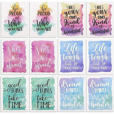 12 Pack Watercolor 2- Pocket Folders with Inspirational Quotes, Letter Size
