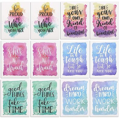 12 Pack Watercolor 2- Pocket Folders with Inspirational Quotes, Cute ...