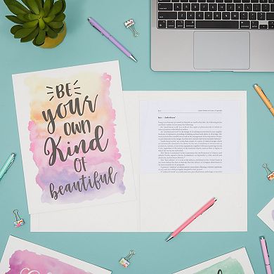 12 Pack Watercolor 2- Pocket Folders with Inspirational Quotes, Letter Size