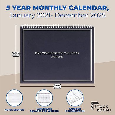 Large 5 Year Monthly Desk Calendar 2021- 2025 for Appointments, Spiral